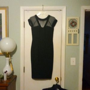 Maggy London petite black illusion sheath dress 6P
